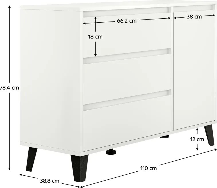 Komód, fehér, BOGAN NEW 1D3S