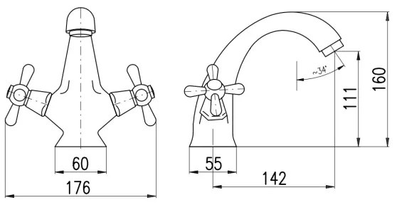 RAV Slezák MK128.0SM - MORAVA RETRO 16 cm mosdócsaptelep, antik sárgaréz