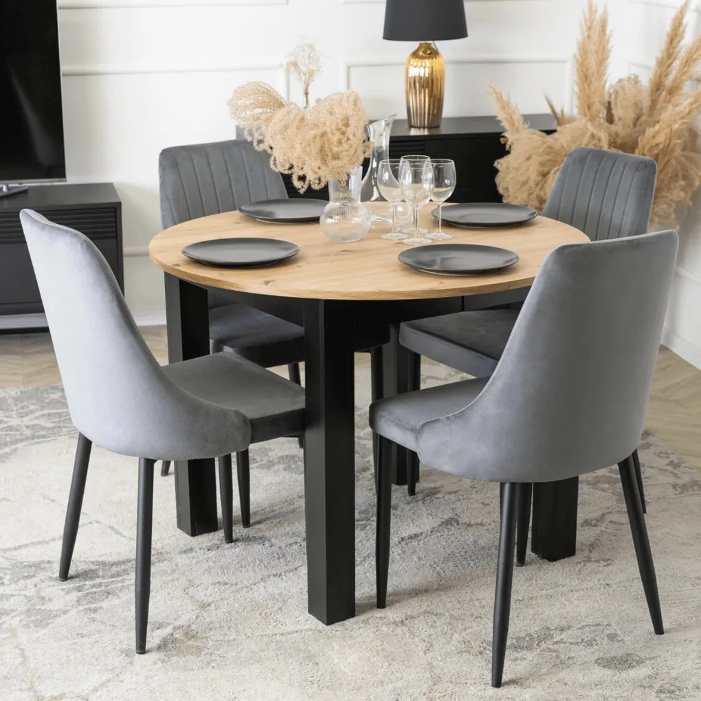 Étkezőgarnitúra 4 db. Szürke BARI székkel. Bővíthető asztal HARRY 102-142 cm