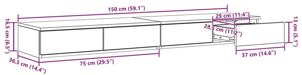Ágyfiókok fiókkal Régi fa 150 x 36.5 x 16.5 cm Faanyag