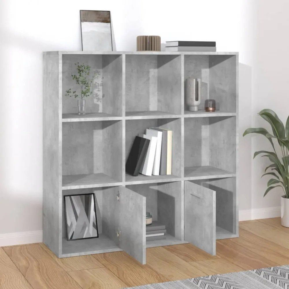 betonszürke szerelt fa könyvszekrény 98 x 30 x 98 cm