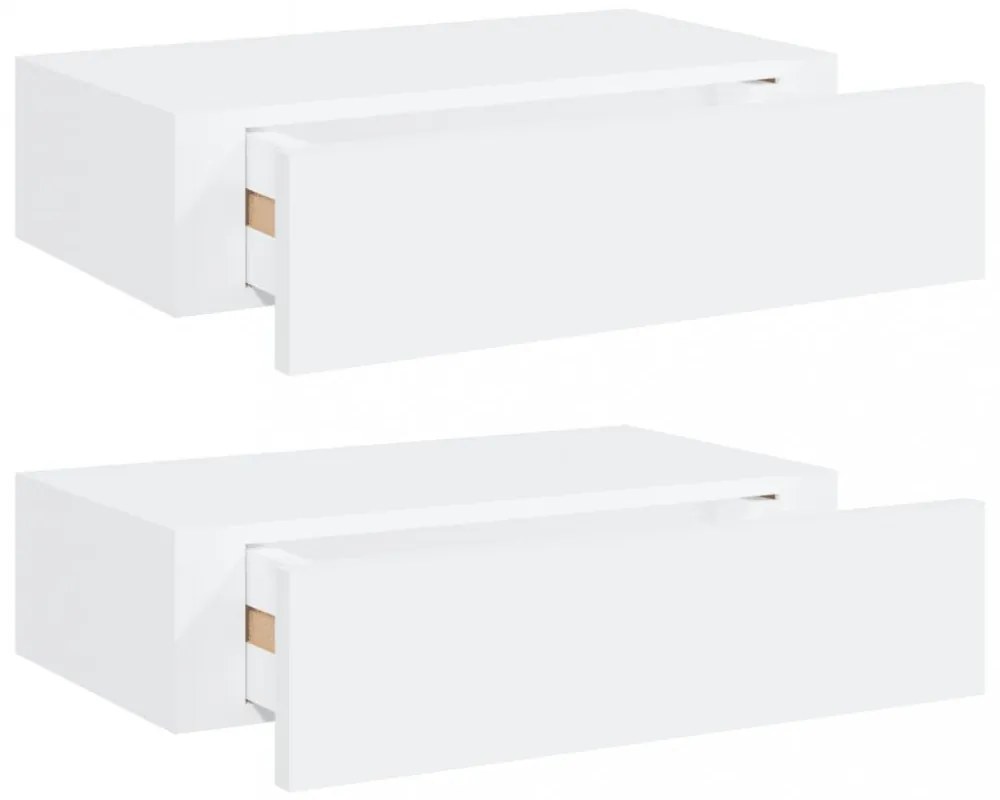 2 db fehér MDF falra szerelhető fiókos polc 40 x 23,5 x 10 cm
