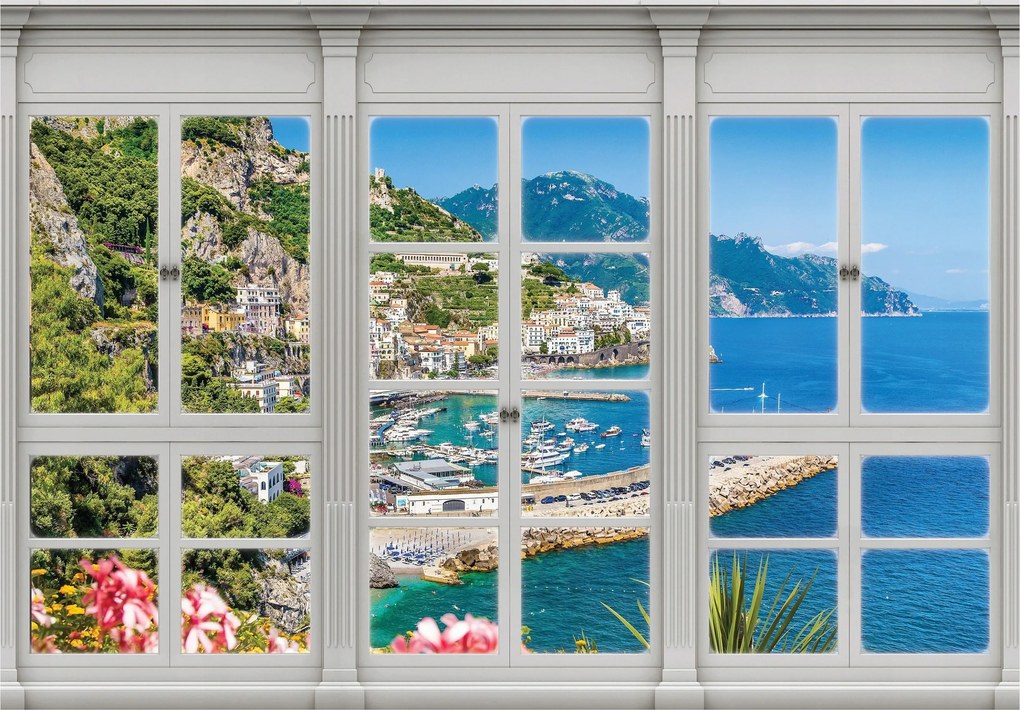 Fotótapéta Ablak a tengerre kilátás hegy táj vinil 368x280 +ragasztó