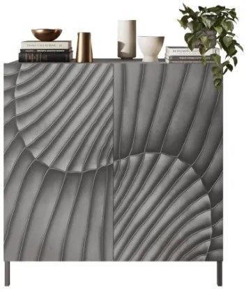 SNAKE kétajtós komód, betonhatású testtel és szürke, díszített mintázatú előlapokkal