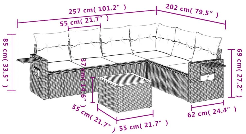 7 részes bézs polyrattan kerti ülőgarnitúra párnákkal