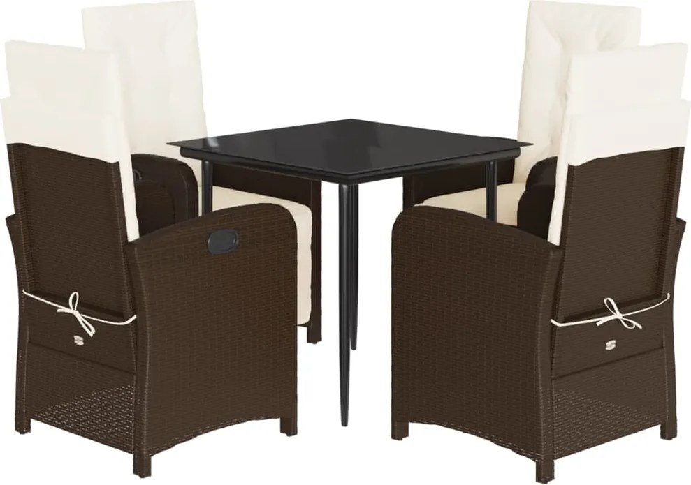 vidaXL 5 részes barna polyrattan kerti étkezőgarnitúra párnákkal