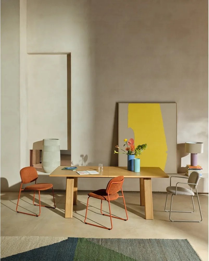 Bővíthető étkezőasztal tölgyfa dekoros asztallappal, hosszabbító asztallappal 95x200 cm Arlen – Kave Home