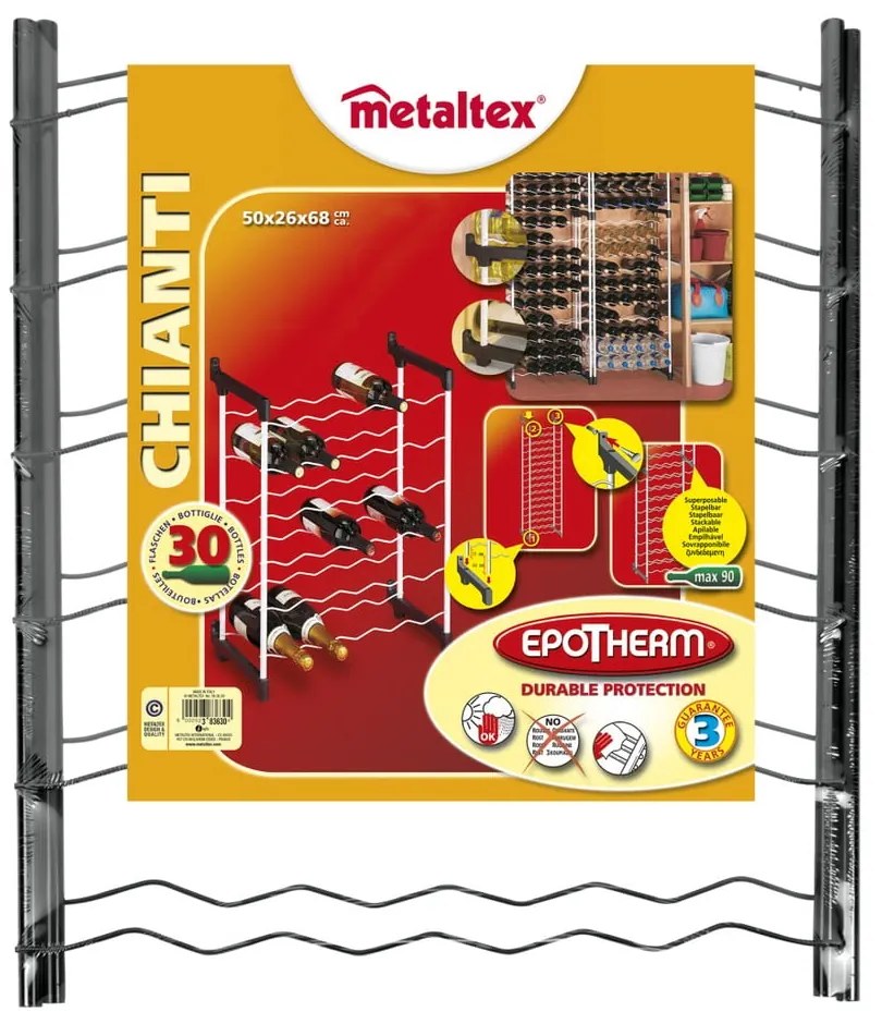 Szürke fém bortartó polcos állvány, palackok száma 30 Chianti – Metaltex