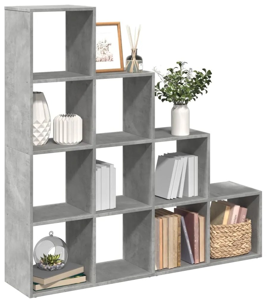 4 szintes betonszürke szerelt fa könyvespolc 131,5x29x131,5 cm