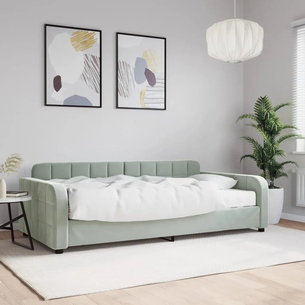 világosszürke bársony kanapéágy matraccal 100 x 200 cm