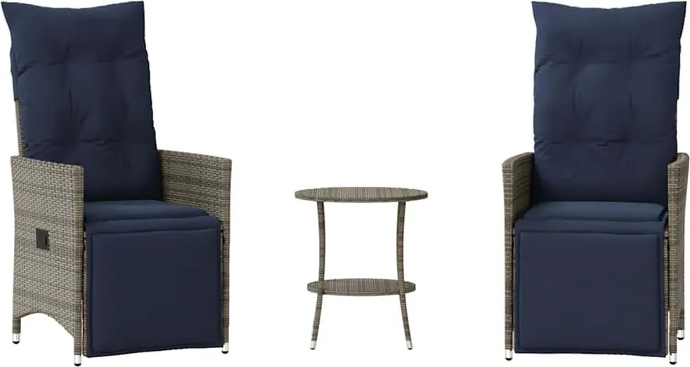 vidaXL 3 darabos szürke polyrattan bisztrógarnitúra párnákkal