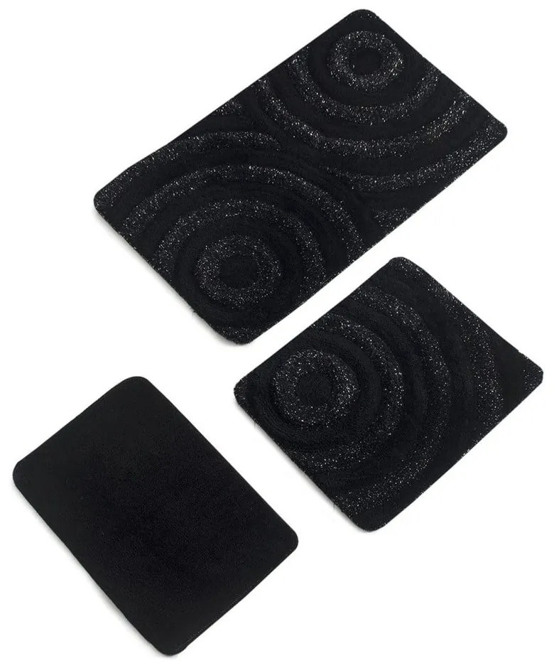 Fekete fürdőszobai kilépő szett 3 db-os 100x60 cm Wave – Foutastic