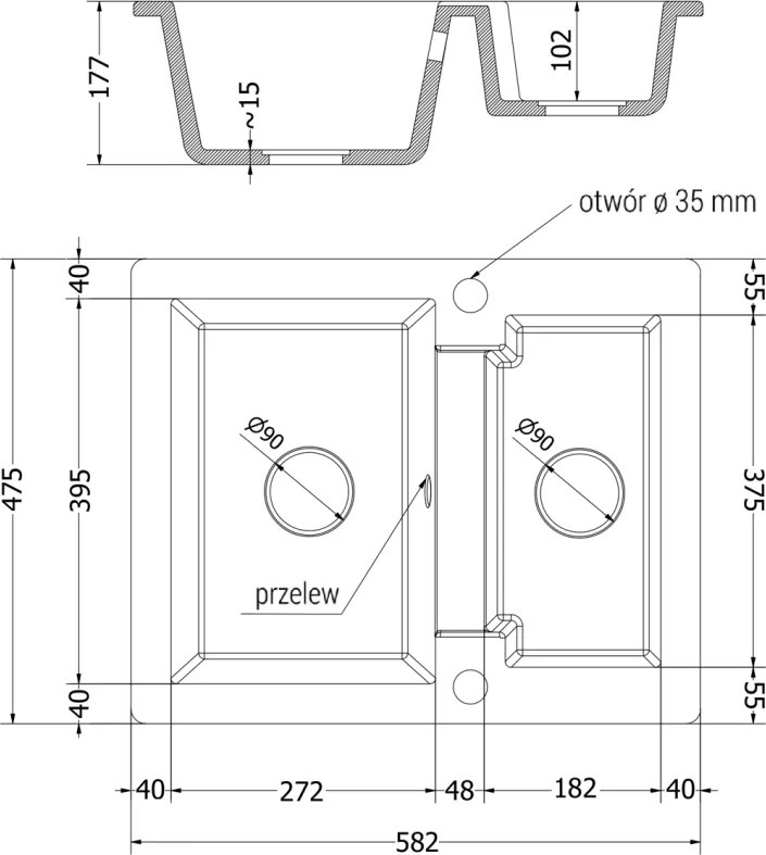 Mexen Carlos, gránit mosogató 582x475x177 mm, 1,5 kamrás, bézs, 6518581500-69