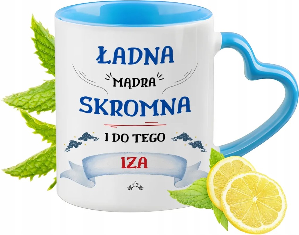 Iza Kék Bögre Szív Alakú Füllel Ajándék Nyomtatott