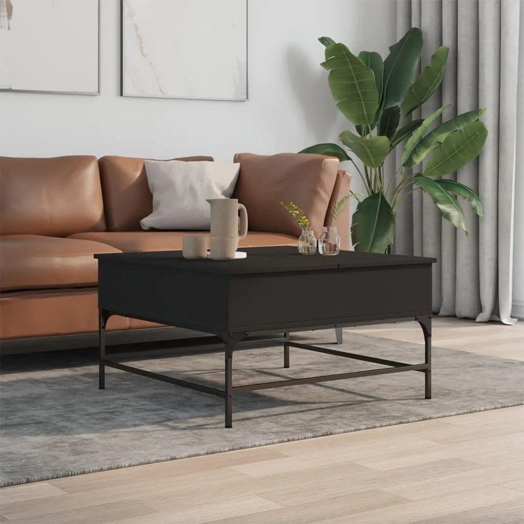 Fekete szerelt fa és fém dohányzóasztal 80 x 80 x 45 cm