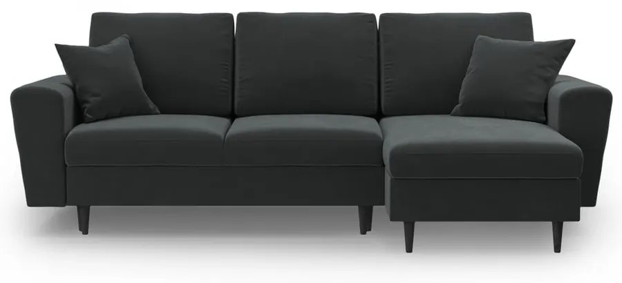 Sötétszürke bársony kinyitható tárolóhelyes sarokkanapé Kyoto – Cosmopolitan Design