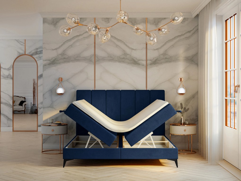 Franciaágy Boxspring 140 cm Axel (sötétkék) (matraccal és tárolóhellyel). Akció -16%. 1043346