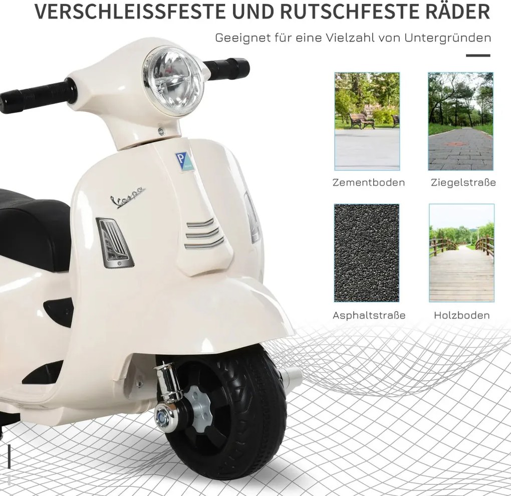HOMCOM Elektromos gyerekmotor vespa, LED fénnyel, hanggal, 18-36 hónapos korú, fehér