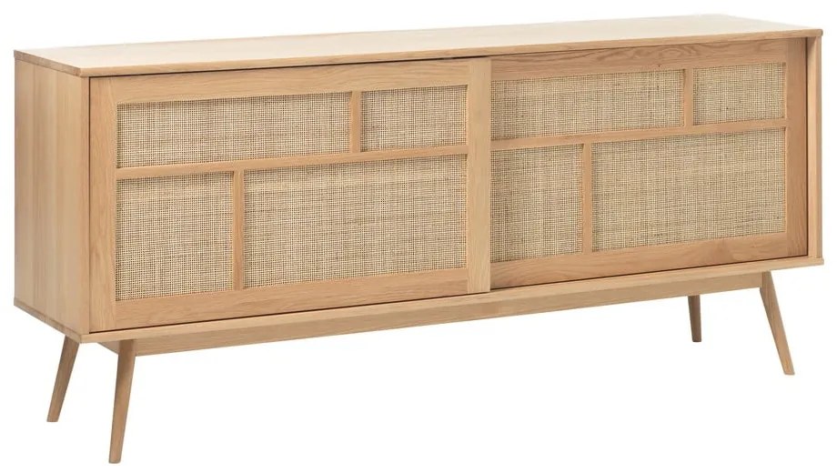 Natúr színű alacsony komód tolóajtóval, tölgyfa dekorral 180x80 cm Barrali – Unique Furniture