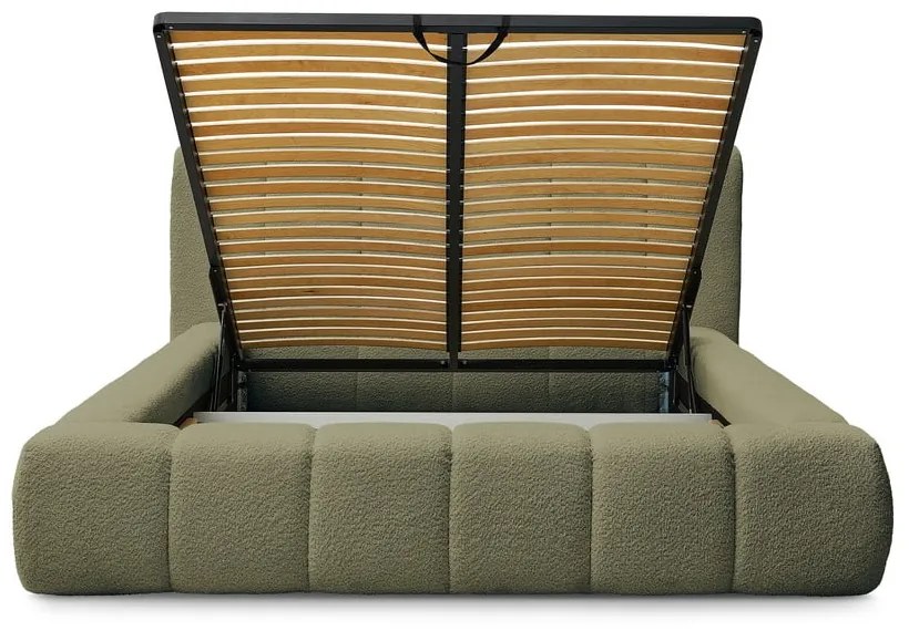 Zöld kárpitozott ágyneműtartós franciaágy ágyráccsal 180x200 cm Denali – Bobochic Paris