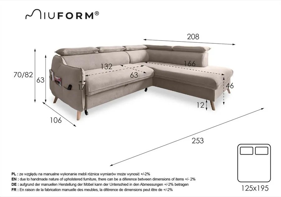 Bézs bársony kinyitható sarokkanapé (jobb oldali) Sweet Harmony – Miuform