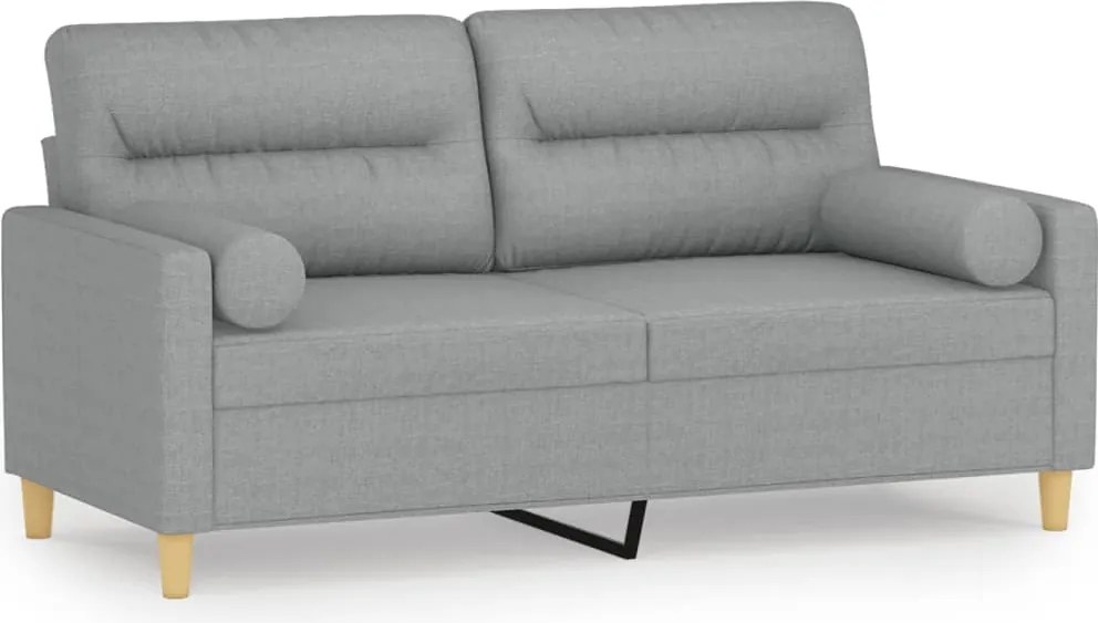 vidaXL 2 személyes világosszürke szövet kanapé díszpárnákkal 140 cm
