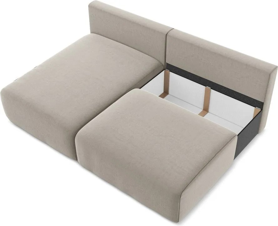 Szürkésbarna bársony kinyitható-tárolóhelyes sarokkanapé (bal oldali-heverő résszel) Kalena – Makamii