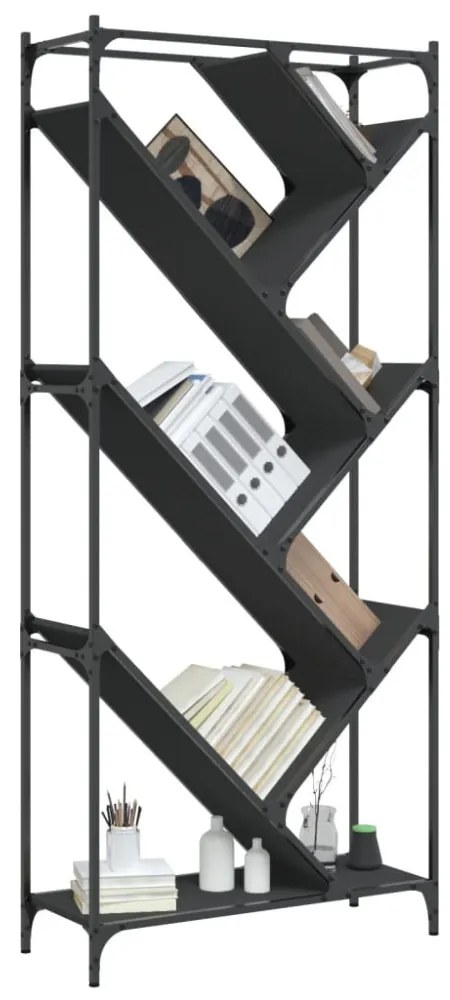 fekete szerelt fa és fém könyvszekrény 79 x 30 x 180 cm