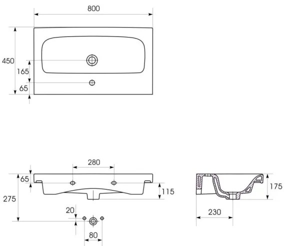 Cersanit K116-013 MODUO 45x80 cm beépíthető mosdó, kerámia, fényes fehér