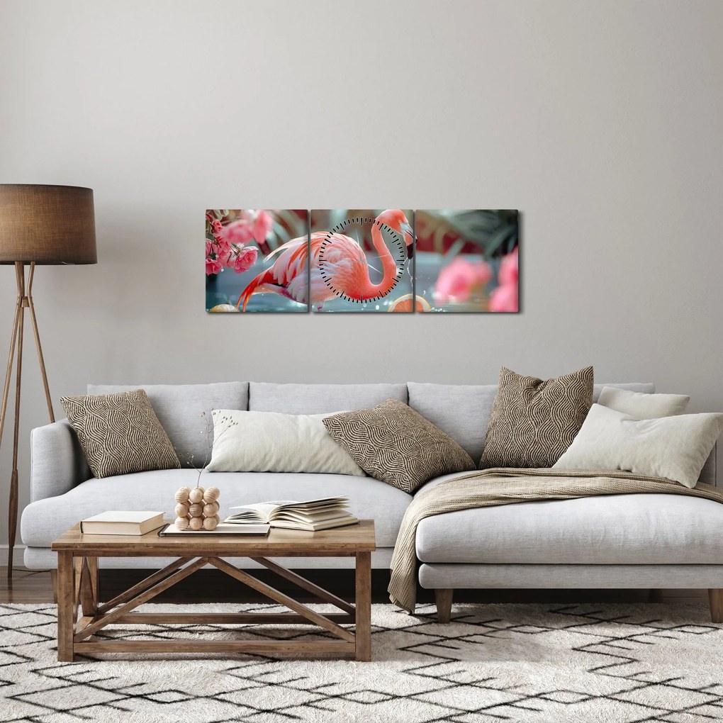 Kép - Flamingó a tóban (órával) (90x30 cm)