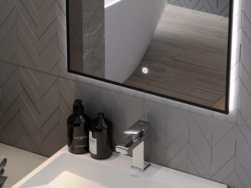 Mexen Erma világító fürdőszobai tükör 60 x 80 cm, LED 6000K, páramentes, fekete keret - 9814-060-080-611-70