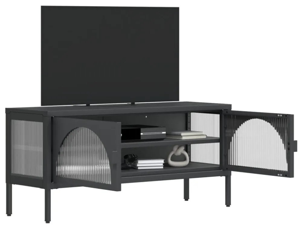 fekete üveg és acél TV-szekrény 105 x 35 x 50 cm