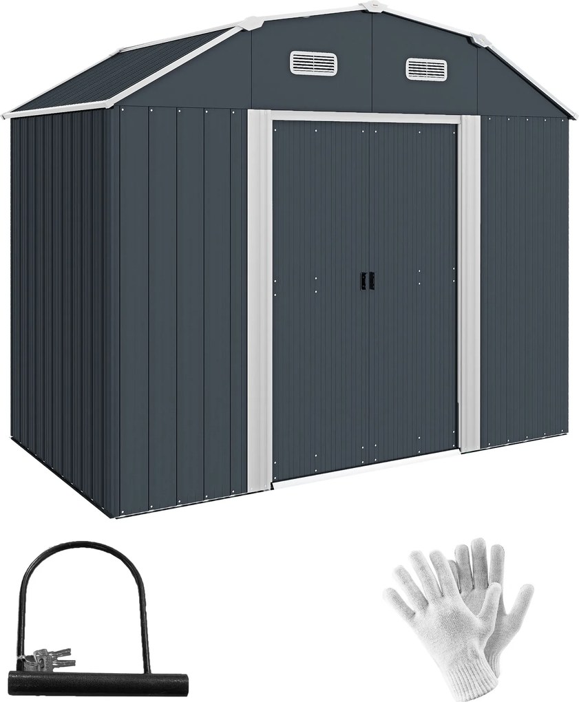 Outsunny Acél Szerszámtároló, 2.7 m² Tároló Szekrény Polccal, UV Védelem, Kerti Szekrény 2 Csúszóajtóval, Kerti Sátor Alappal, 238 x 132 x 198.5 cm, S