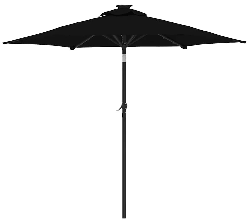 fekete kerti napernyő LED-del és acél rúddal 225 x 225 x 212 cm