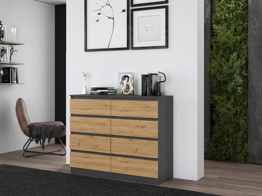 Riano MIX M8 120 fiókos szekrény, 120x97x40 cm, antracit-tölgy
