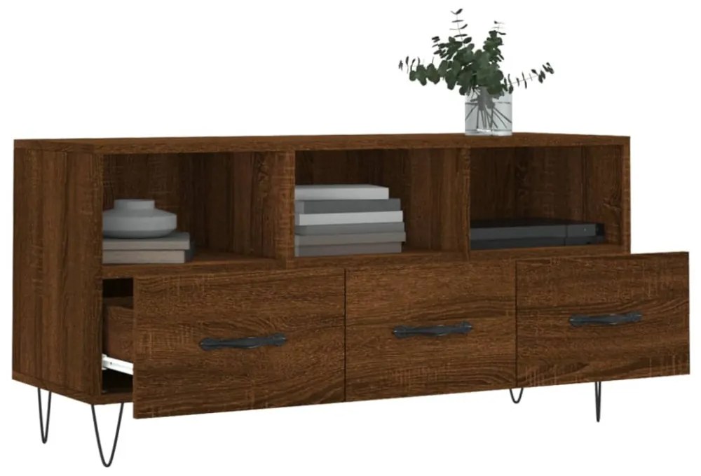 barna tölgyszínű szerelt fa TV-szekrény 102 x 36 x 50 cm