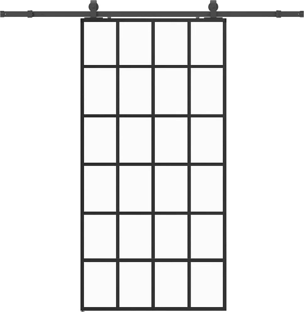 vidaXL fekete ESG üveg tolóajtó fémszerelvény-szettel 102x205 cm