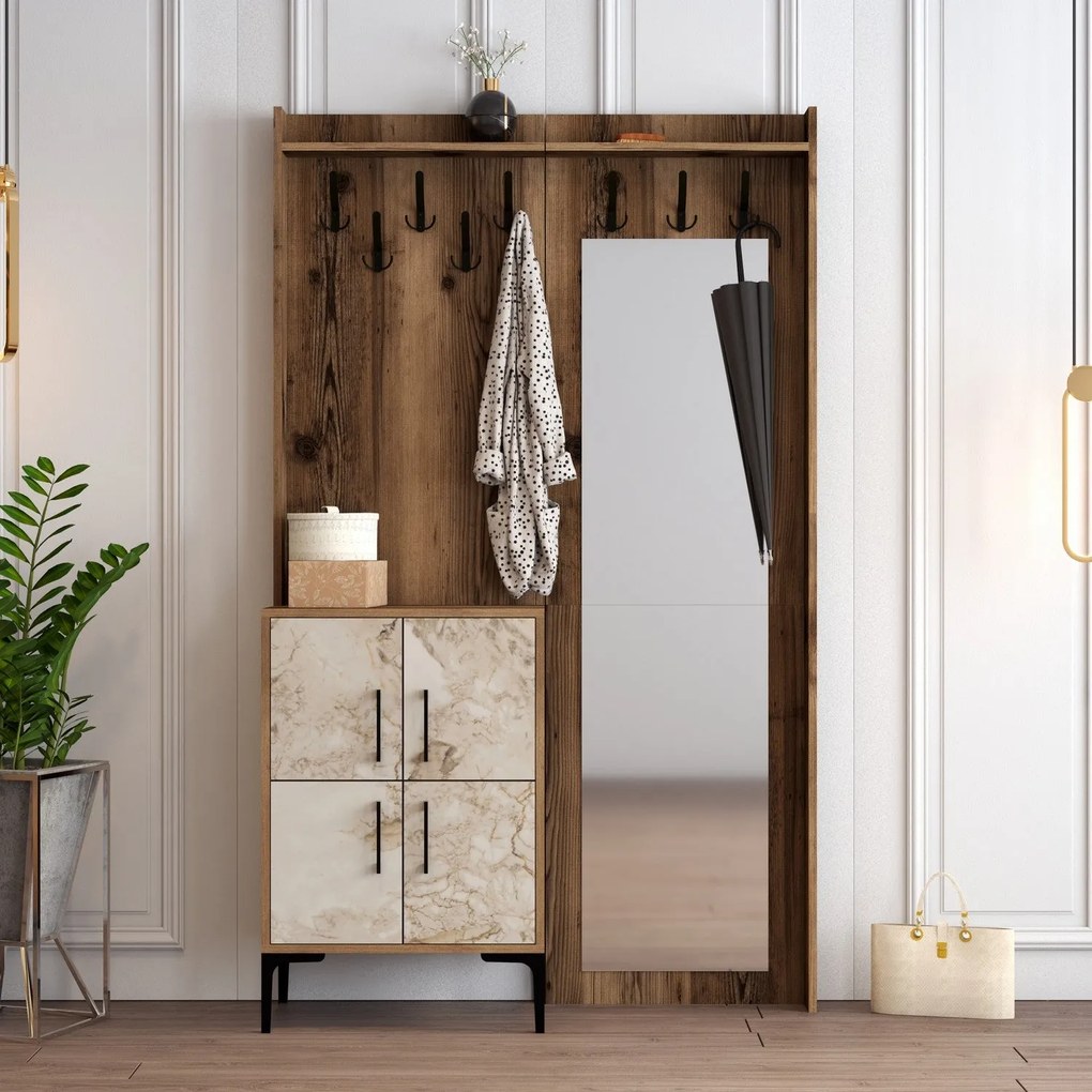 Előszobafal Berlin BC - Walnut, White Marble