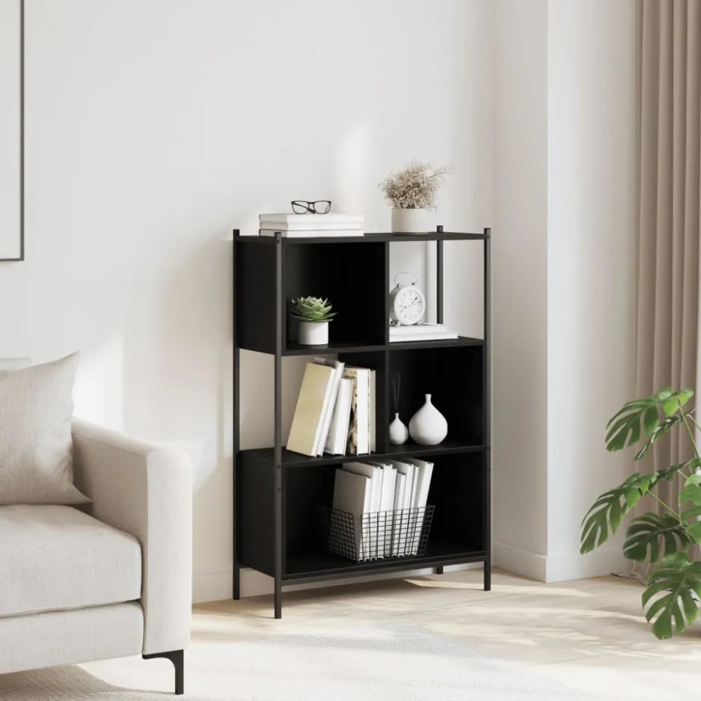 fekete szerelt fa könyvszekrény 72x28x109 cm