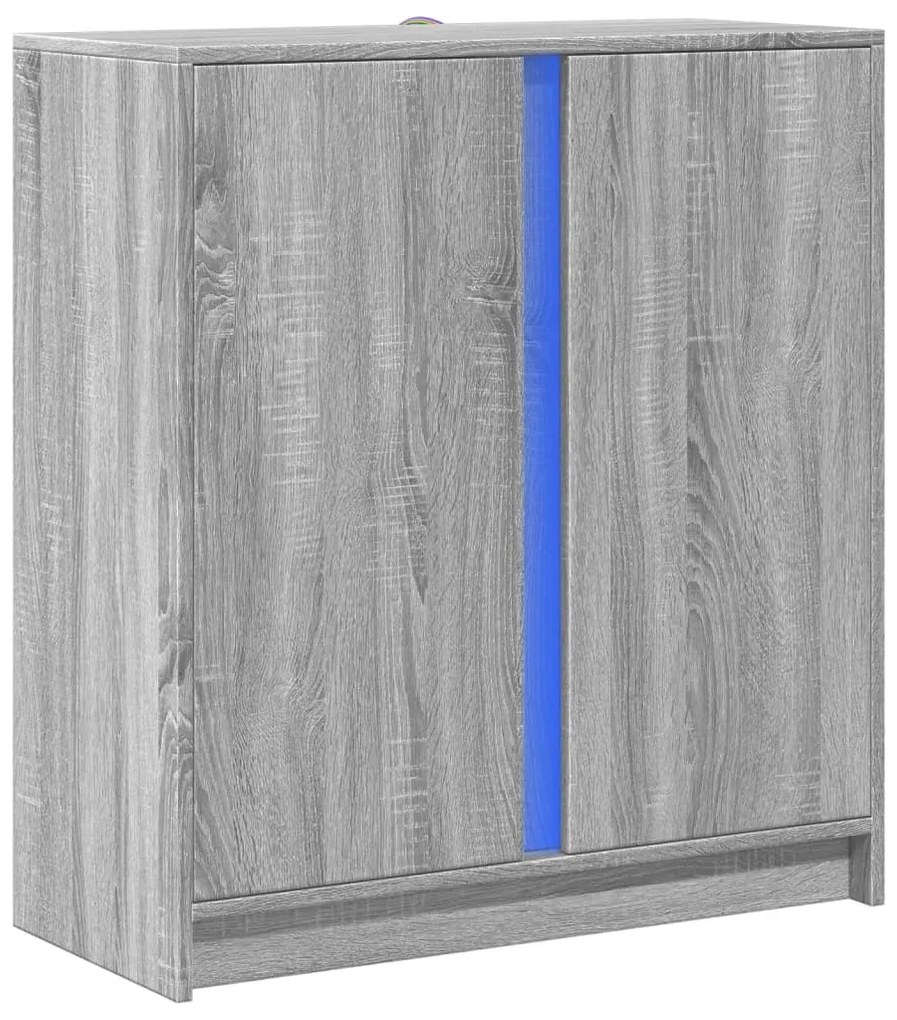 szürke sonoma szerelt fa tálalószekrény LED-del 77 x 34 x 85 cm