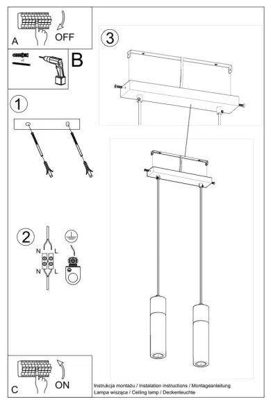 Sollux SL.0966 - Csillár zsinóron ZANE 2xGU10/40W/230V beton/fa