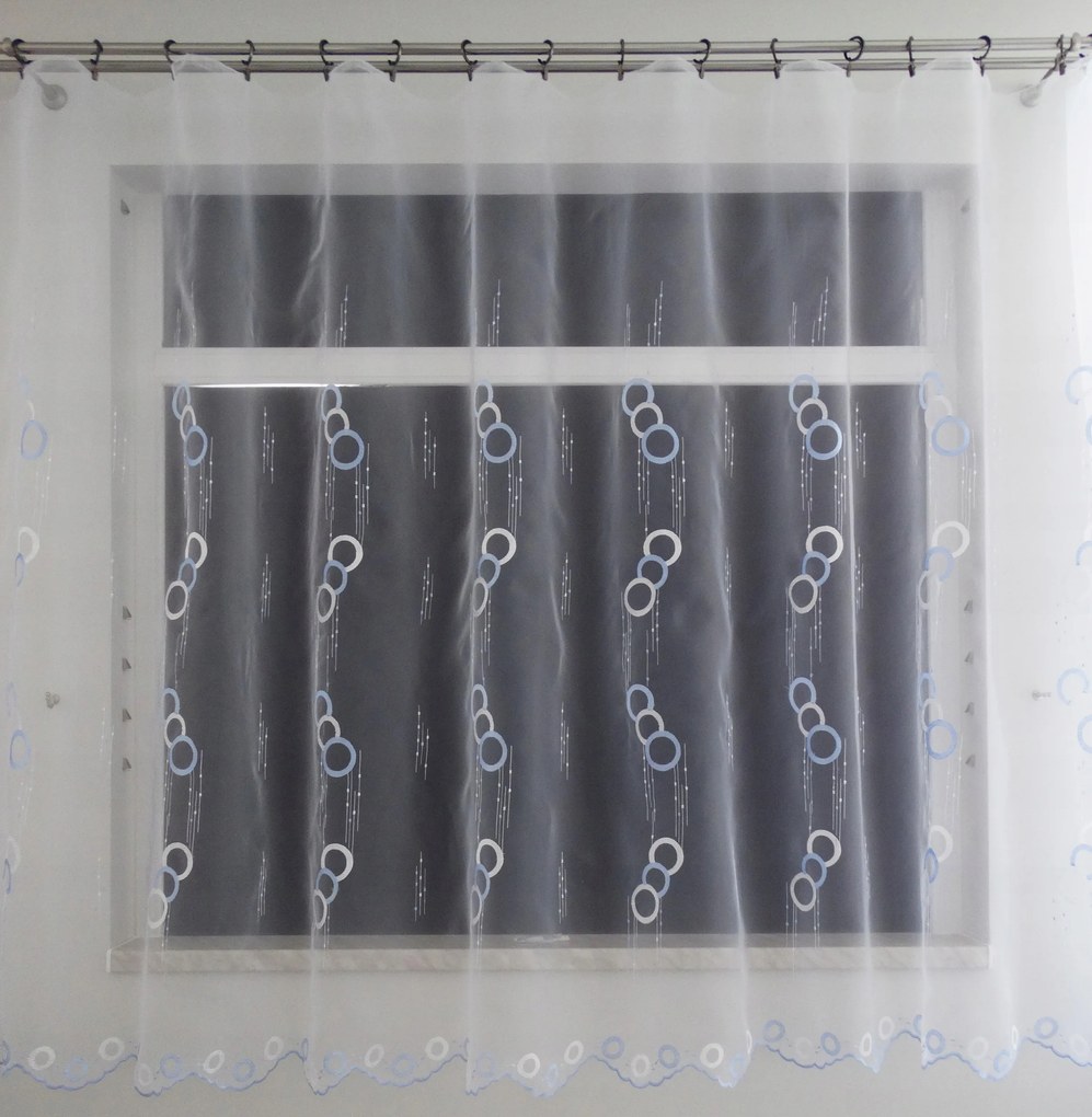 Mg Függöny Vanessa organza fehér hímzés kék 160 3,2m