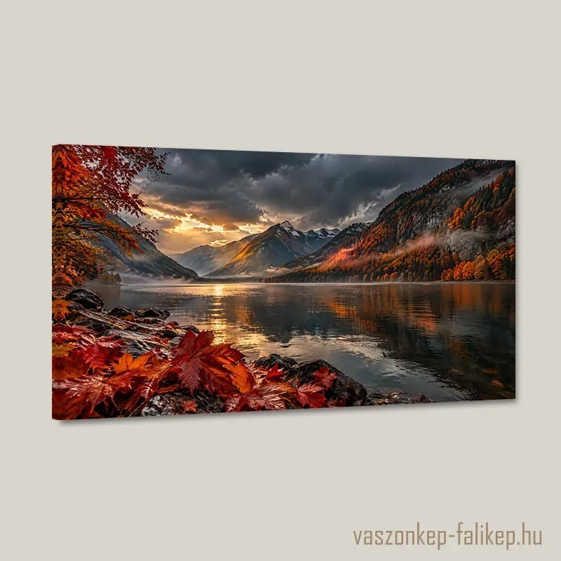 Őszi hegyi tükröződés vászonkép – prémium nyomat 40x23 cm