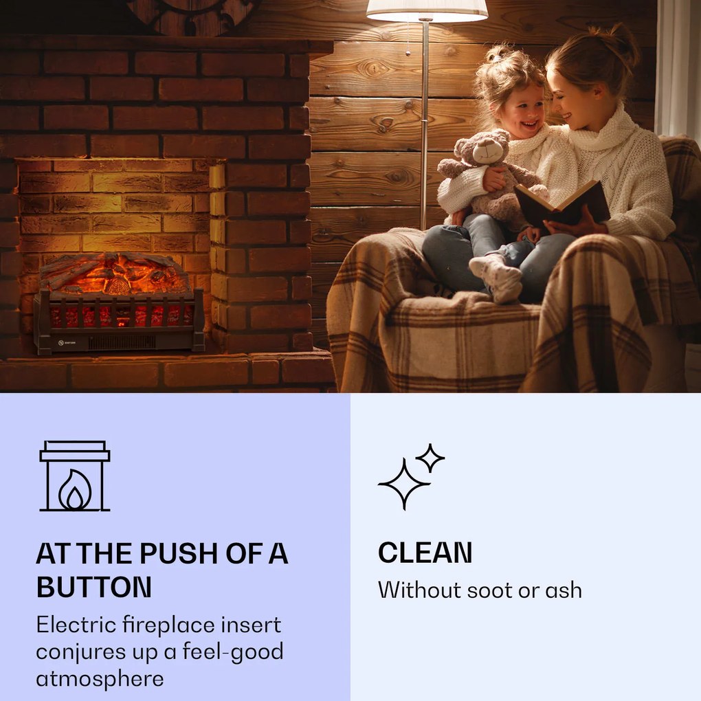 Klarstein Kamini FXL 2G, elektromos kandalló, kandallóbetét, 1800 W, 3D LED lángillúzió