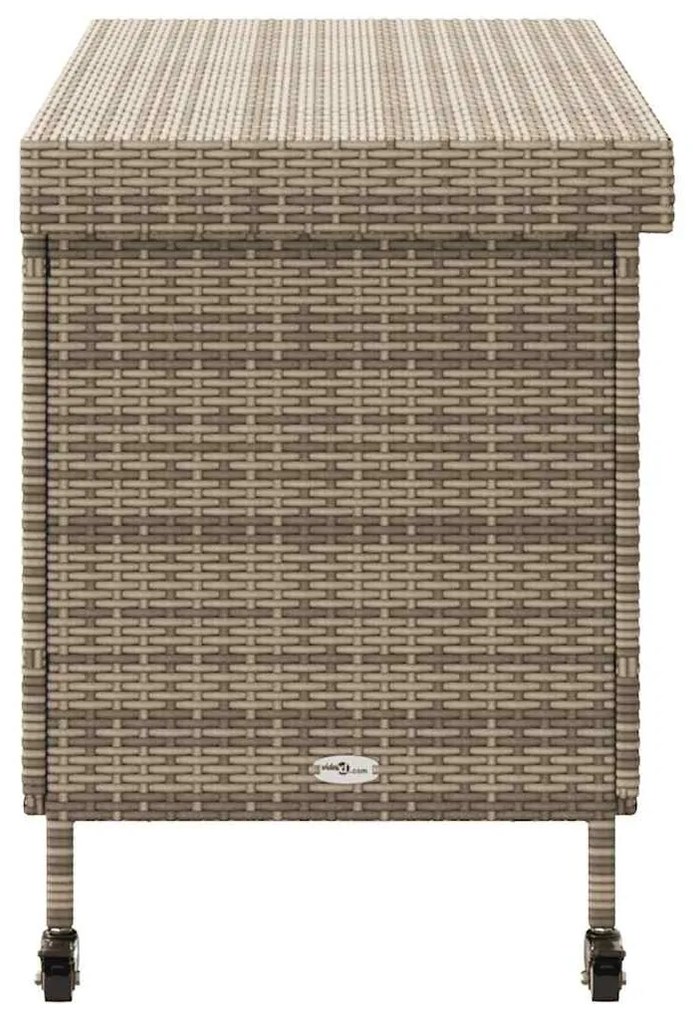 szürke polyrattan kerti tárolóláda kerekekkel 110x55x73 cm