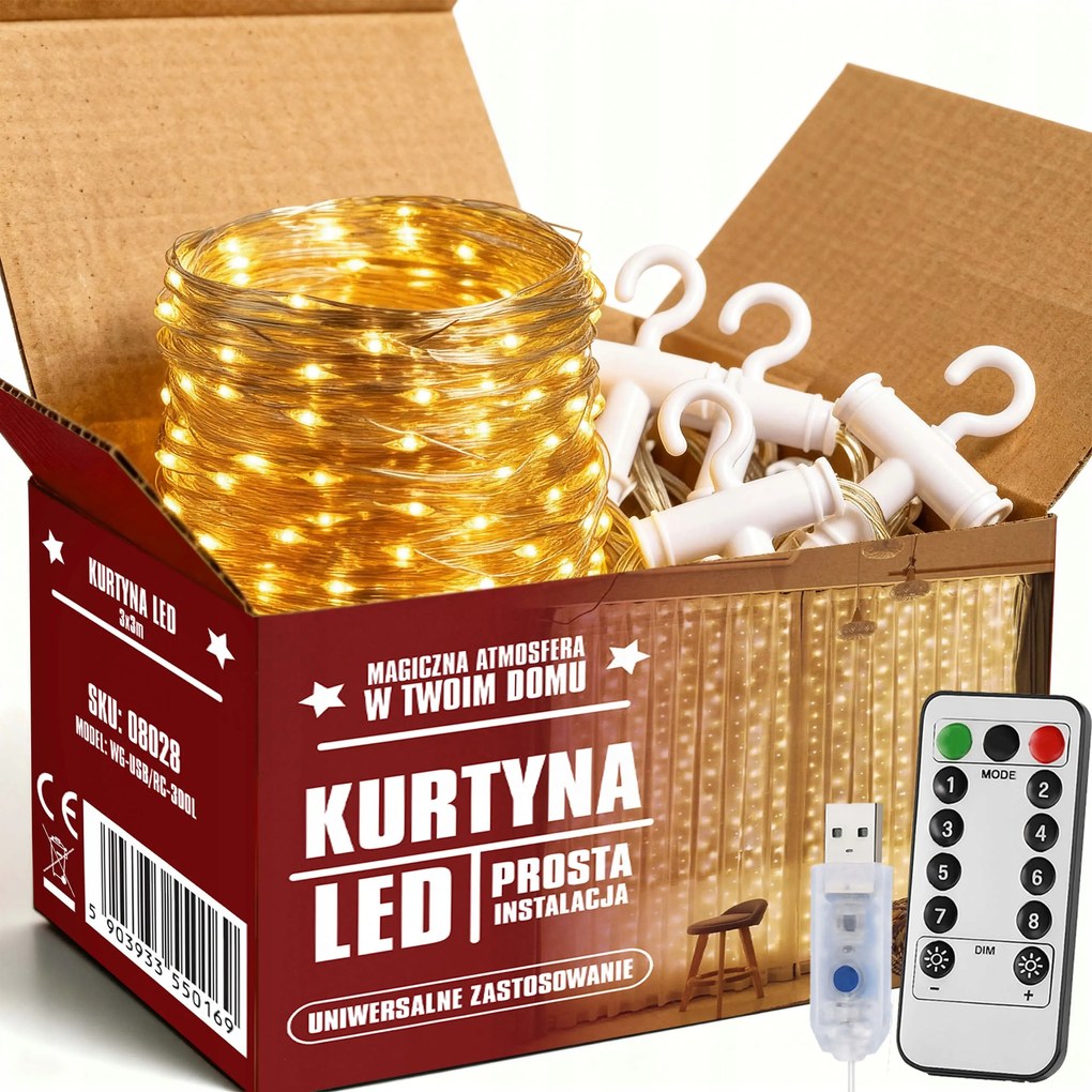 Fényfüggöny Ablakra 3x3m Led Lámpák 300 Karácsonyi Karácsonyfa Füzér