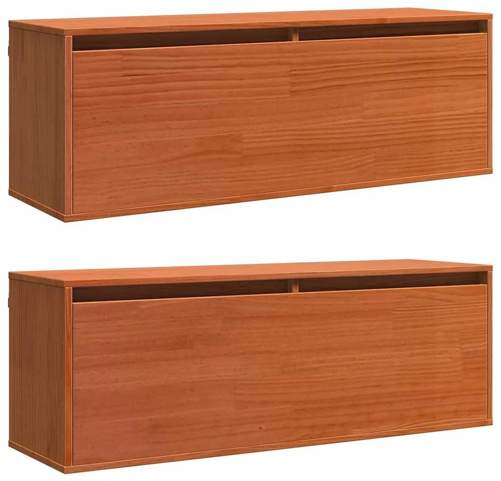 Fali Szekrények 2 pcs Viaszbarna 100 x 30 x 35 cm Tömör fenyőfa