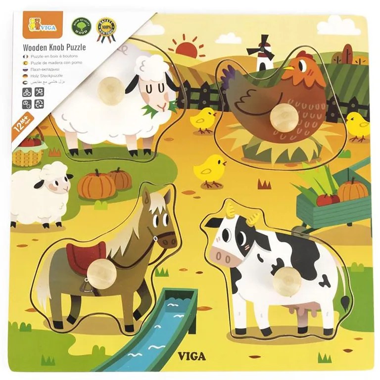 Gyermek fa puzzle Viga Farm 4 db