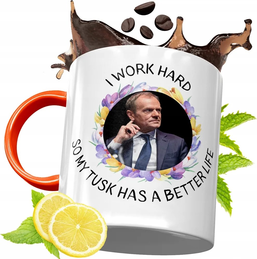 Donald Tusk Narancssárga Bögre Ajándék, fényképes nyomattal
