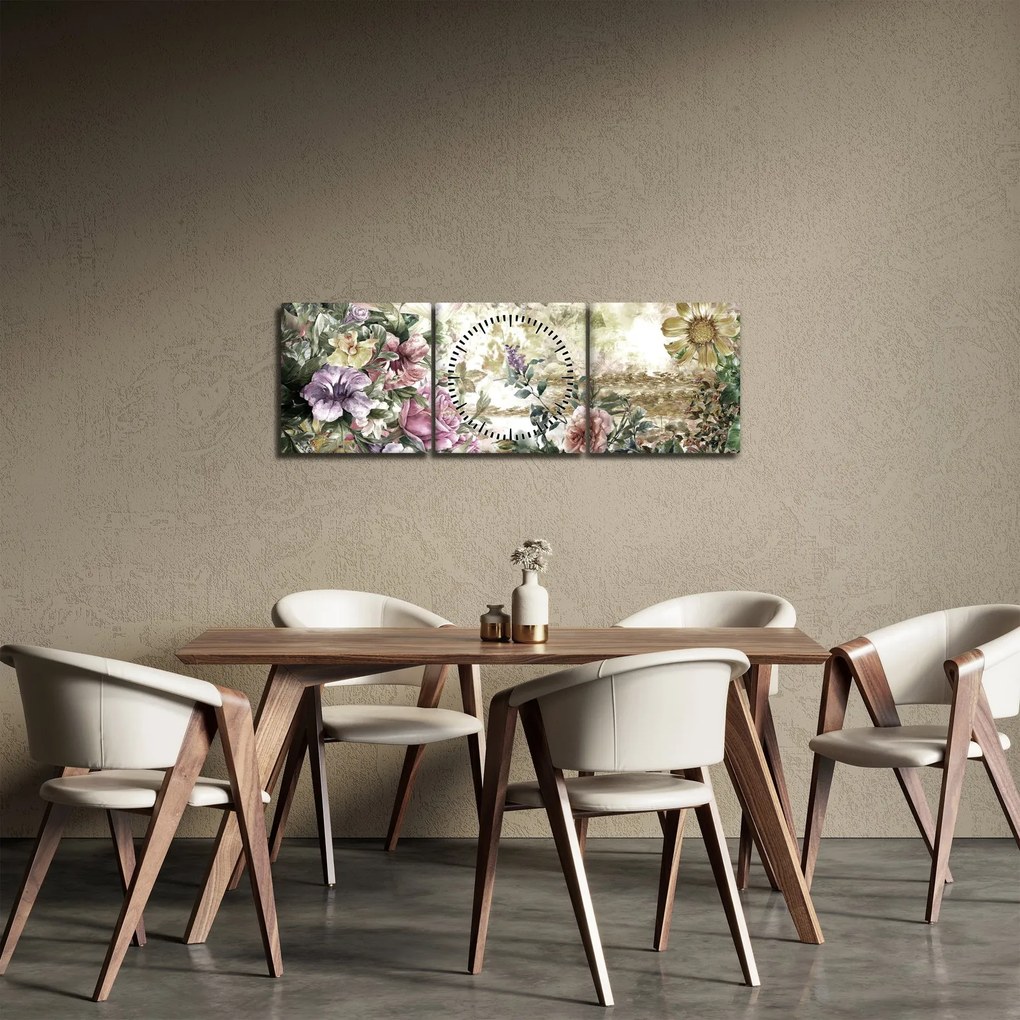 Kép - Design virágok (órával) (90x30 cm)